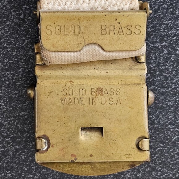 WWII US Army Solid Brass Belt Buckle and US Military Issued Web Belt - Picture 5 of 6